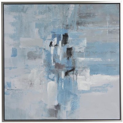 40" Sq Blue, Gray, and White Abstract Canvas Framed