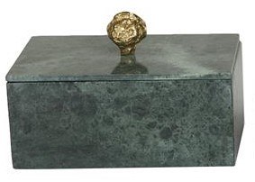 9" x 6" Green Marble and Gold Knob Box