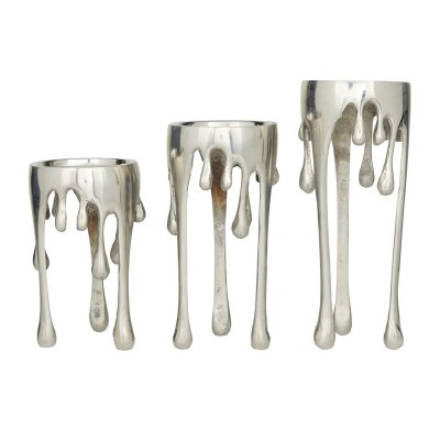 Set of Three 12" Silver Drip Metal Candleholders