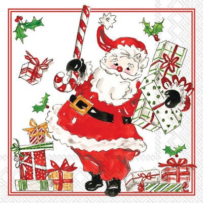 Holly and Santa Beverage Napkins