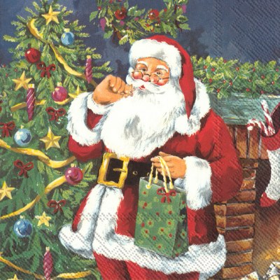 Santa Holding a Gift Bag Beverage Napkins
