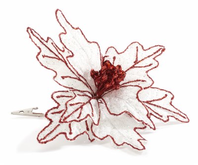 White and Red Pointsettia Clip-On Ornament