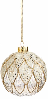 3" Gold and Clear Leaf Pattern Ball Ornament