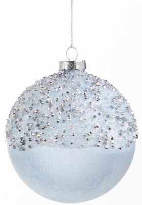 4" Teal and Frost Glass Ball Ornament