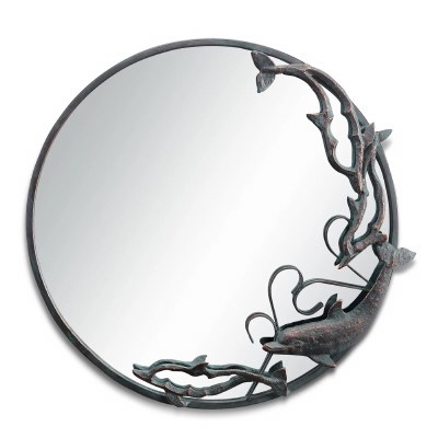 22" Round Verdigris and Bronze Dolphin Mirror