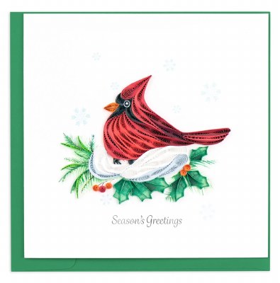 6" Square Quilled Snowy Cardinal Christmas Quilling Card