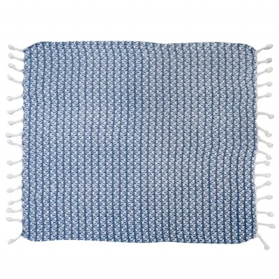 50" x 60" Blue and White Throw Blanket With Tassels