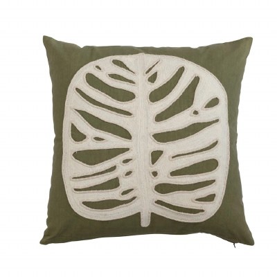 20" Sq Green and White Tropical Leaf Decorative Pillow