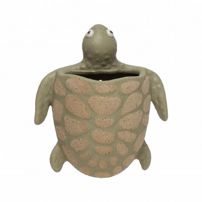 6" Sage and Beige Turtle Wall Pot