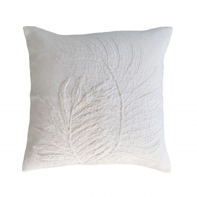 20" Sq White Two Fronds Decorative Pillow