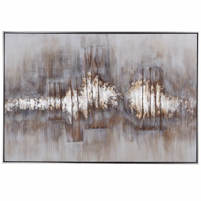 33" x 48" Silver and Gray Abstract Canvas Framed