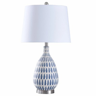 29" White and Blue Dash Ceramic Table Lamp