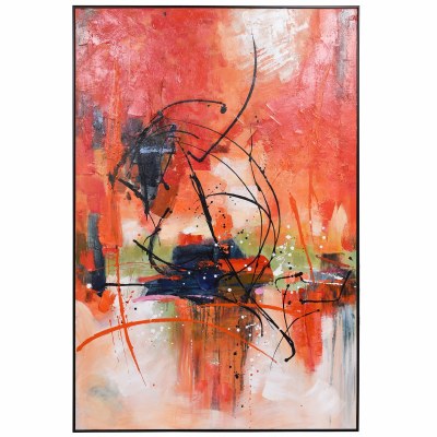 72" x 44" Red and Multicolor Abstract Canvas Framed