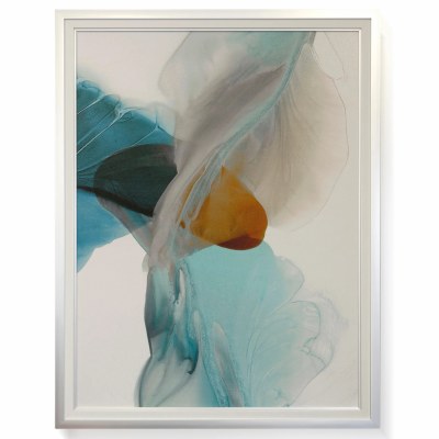 54" x 42" Aqua and Blue Abstract Gel Textured Print Framed