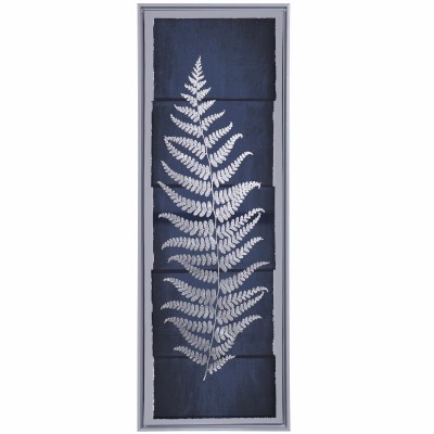 35" x 12" Silver Frond on a Dark Blue Canvas 1 Framed