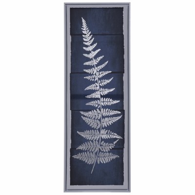 35" x 12" Silver Frond on a Dark Blue Canvas 2 Framed