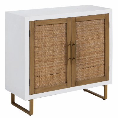 36" White Two Natural Woven Doors Cabinet