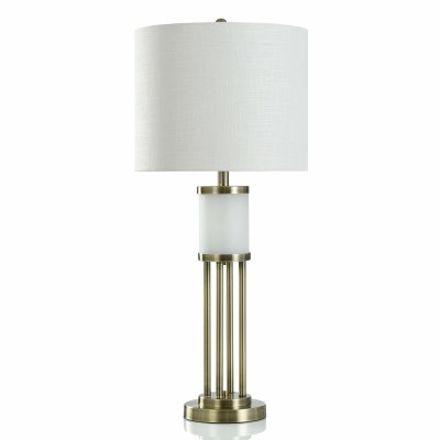 34" White and Distressed Bronze Bars Table Lamp