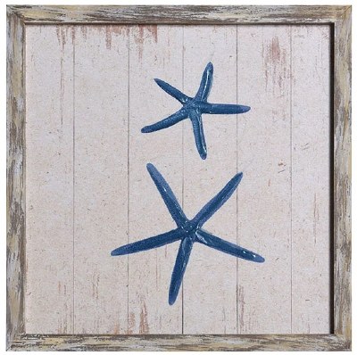 12" Sq Blue and White Starfish Gel Textured Print Framed