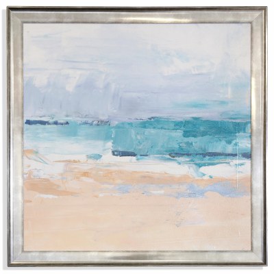 46" Sq Turquoise Beach Abstract Gel Textured Print Framed