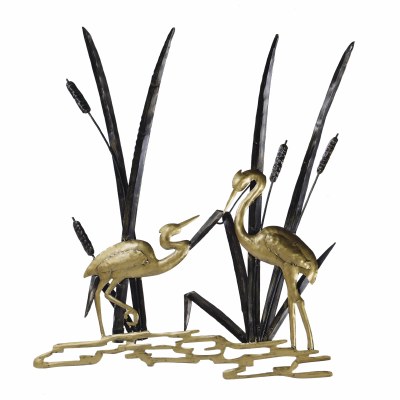 26" Gold Herons and Black Cattails Coastal Metal Wall Art Plaque