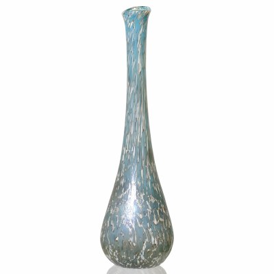 29" Aqua and Beige Glass Spots Vase