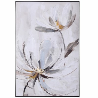 48" x 32" Two White Flowers on a Gray Canvas Framed