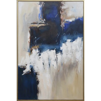 73" x 49" Dark Blue and White Abstract Canvas Framed