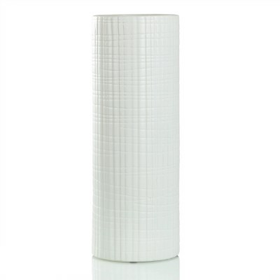 19" White Grid Ceramic Cylinder Vase