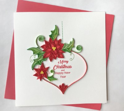 6" Square Quilled Merry Christmas and Happy New Year Quilling Card