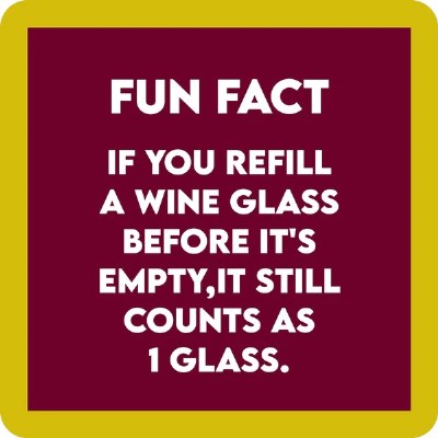 4" Sq "Fun Fact, If You Refill a Wine Glass Before It's Empty, It Still Counts as One Glass" Coaster