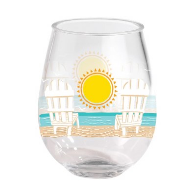 15 Oz Sun on the Beach Acrylic Steamless Wine Glass