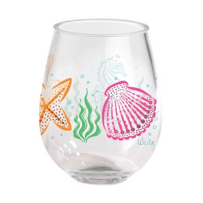 15 Oz Coastal Shells Acrylic Steamless Wine Glass