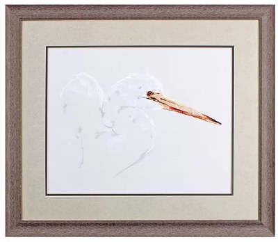 24" x 28" Egret Hunched Over Framed Print Under Glass