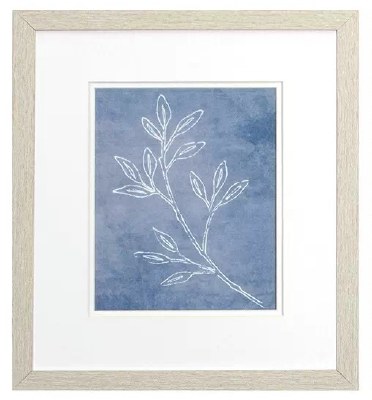 16" x 14" White Leaves on a Blue Background Framed Print Under Glass