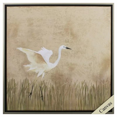 30" Sq Egret Alighting 1 Framed Canvas