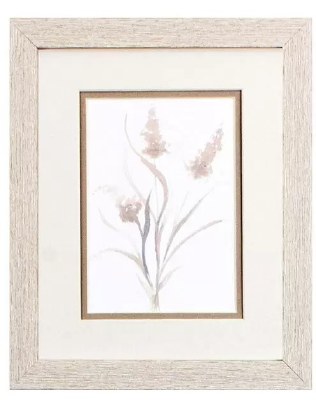 11" x 9" Cone Shaped Beige Flowers Framed Print Under Glass