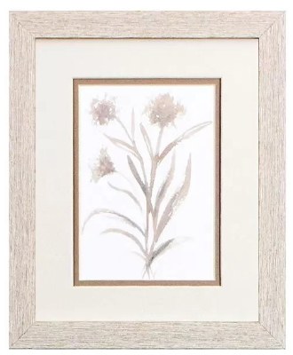 11" x 9" Round Beige Flowers Framed Print Under Glass