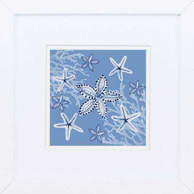 11" Sq Indigo Starfish Framed Print Under Glass