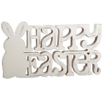 10" Distressed White "Happy Easter" Bunny Plaque