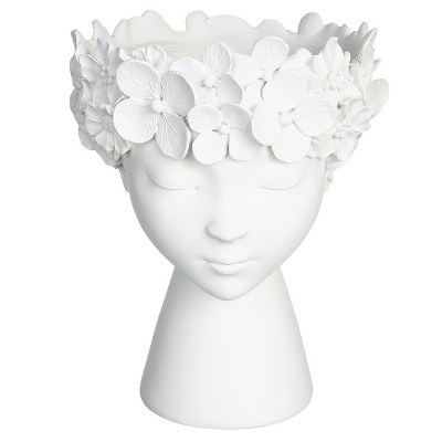 9" White Flower Lady Head Pot