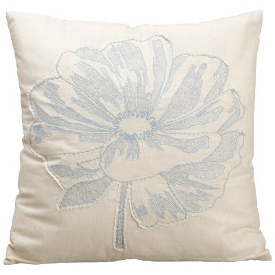 18" Sq Blue Flower on a Beige Decorative Pillow