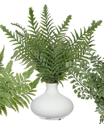 11" Faux Boston Fern in a White Ceramic Vase