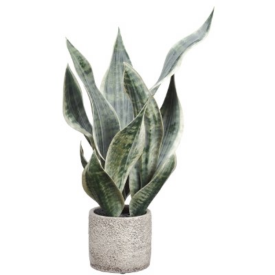 18" Faux Green and Gray Sansevieria Plant in a Gray Pot