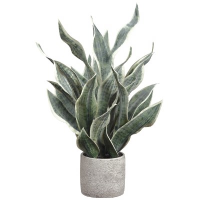 26" Faux Green and Gray Sansevieria Plant in a Gray Pot