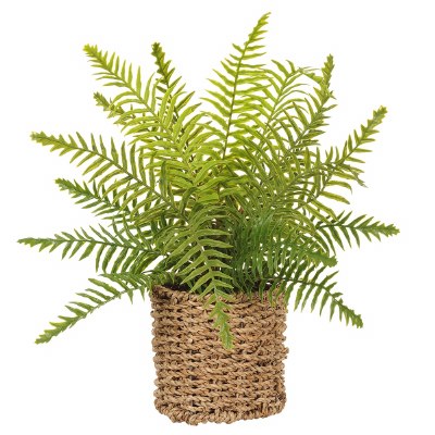 15" Faux Green Boston Fern in a Basket