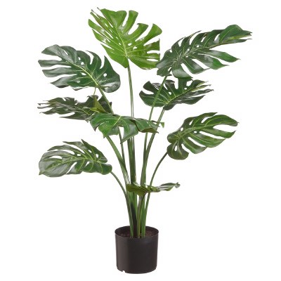 36" Faux Green Split Philo Plant in a Black Pot