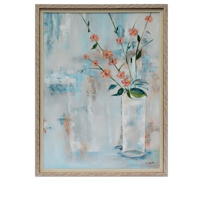 52" x 40" Coral Flowers in a Vase Framed Canvas