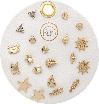 Set of Ten Gold Toned Beach Life Post Earrings