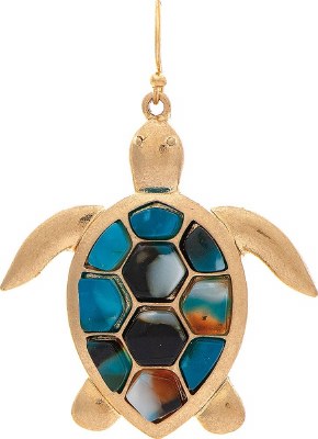 Gold Toned and Multicolor Turtle Earrings